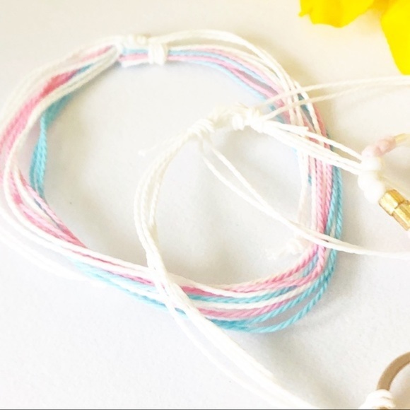 3/$20 Pink & White Wave Adjustable Cord Ankle Bracelet -0076 - Picture 5 of 7